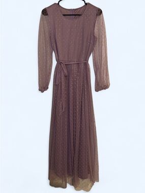 Women's Lavender Long Sleeve Dot Mesh Maxi Dress